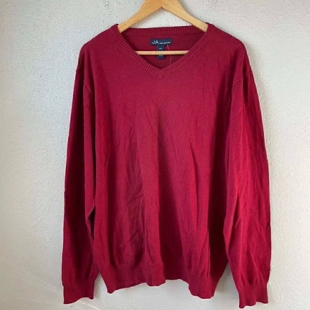 NWT John Ashford Red V Neck Sweater Top Size XXL